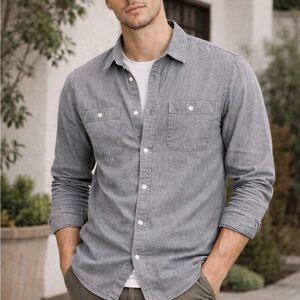 Converse Men's Gray Long-Sleeve Casual Button-Down Shirt M